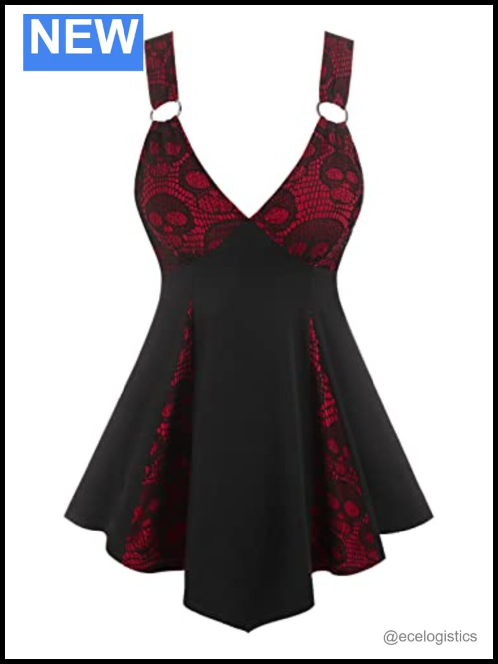 Skull Lace Plunge Tank Top Gothic Backless